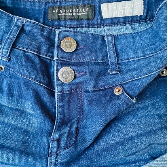 Aeropostale High Waisted Shorts Dark Denim Wash Women's Size 00 Yolk Waist - Picture 3 of 4